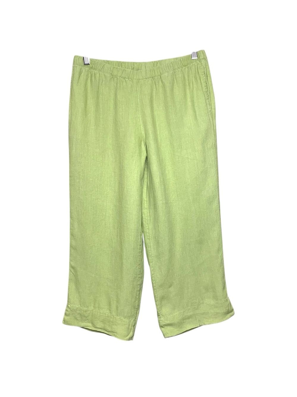 J. Jill  Green Linen Wide Leg Cropped Pants Sz S petite Pull On Side Pocket
